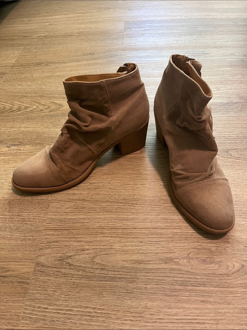 Qupid Slouchy Ankle Booties in Taupe Brown